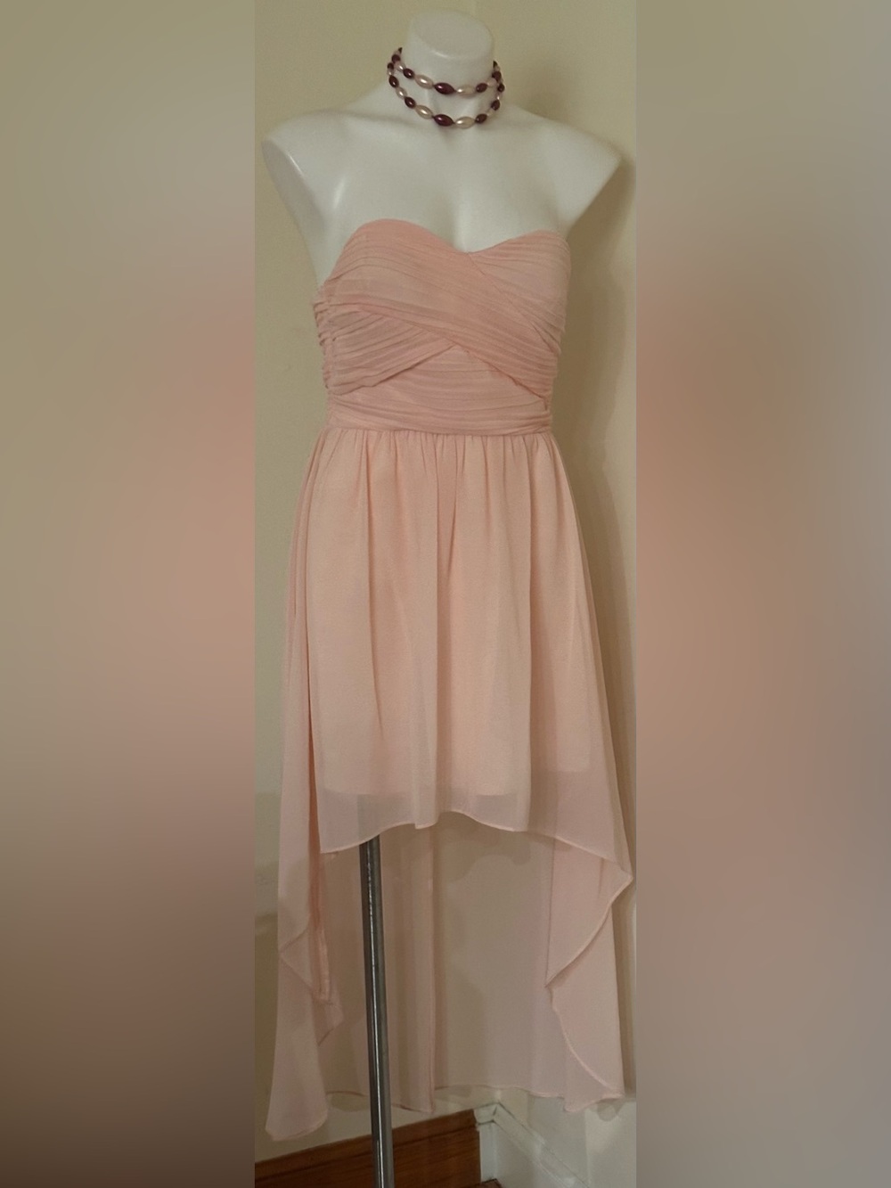 DELIAS Asymmetrical Mullet Hem Chiffon Bandeau Sweet Heart Strapless Dress Sz M